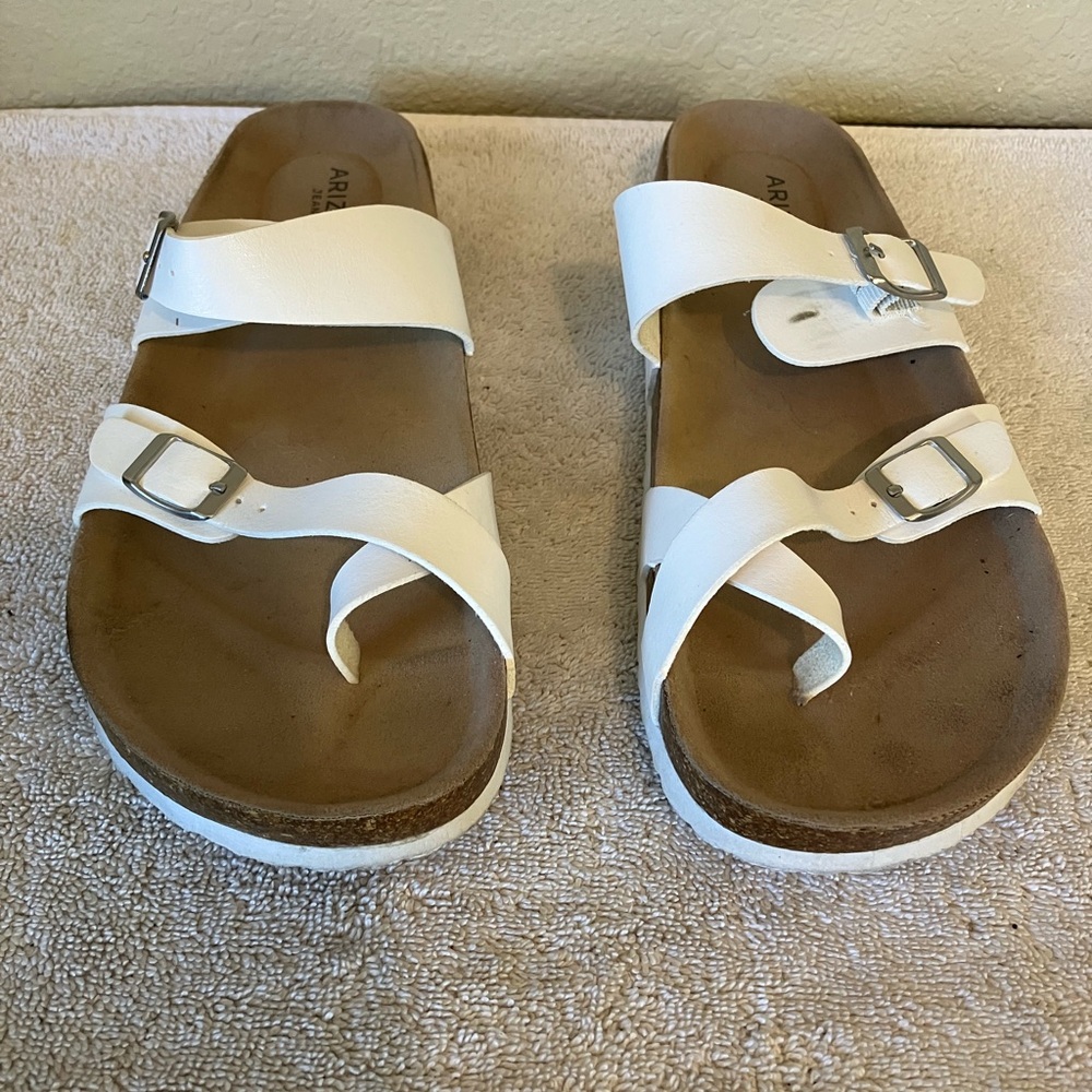 - Arizona Jean Co white sandals in excellent condition with two straps. Si…